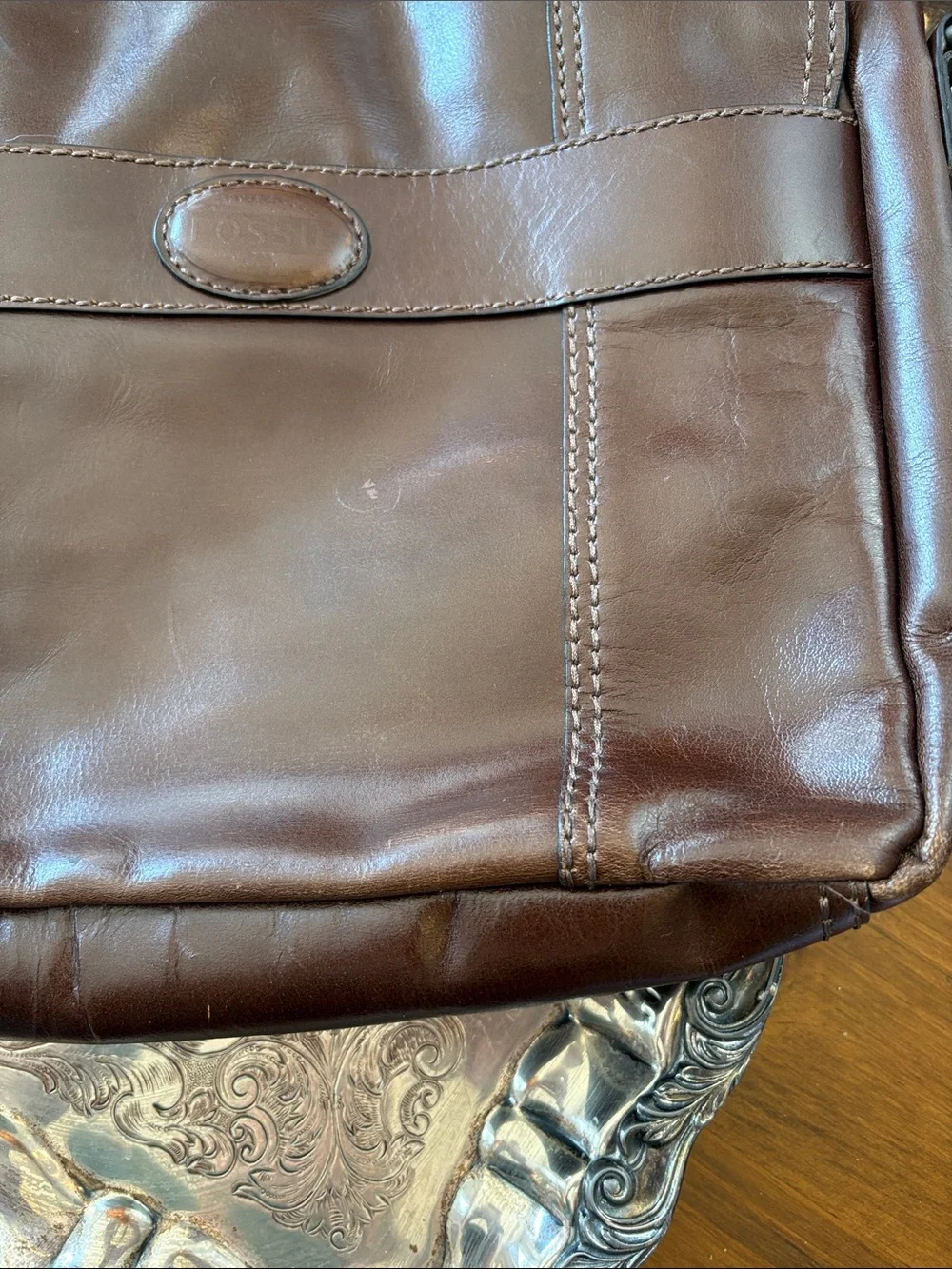 Men’s Vintage Fossil Brown Leather Messenger Crossbody Bag
